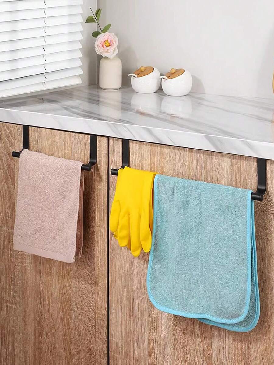 1件装不锈钢毛巾杆浴室门挂式毛巾架卫浴挂件免打孔柜门挂式抹布衣架柜门后毛巾单杆