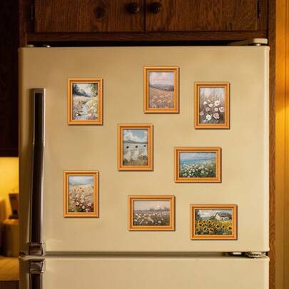 Imanes de refrigerador con estilo de pintura al óleo de primavera, con tema de flores margaritas, vestido blanco para niñas, artesanía de madera con imanes que se pueden adherir a refrigeradores y artículos que contienen hierro, haciendo que la decoración del hogar sea hermosa, elegante y sencilla