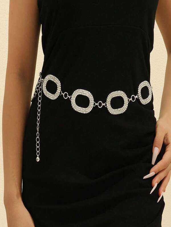 Ceinture de taille brillante Y2K grande taille - Ceinture hip-hop en PU argenté avec boucle ornée de strass, convient pour les jeans, pantalons et robes des femmes