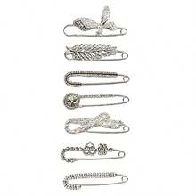 5/7/8/15 件套优雅休闲锌合金仿珍珠胸针开衫围巾装饰配饰套装，精致别致的毛衣胸针套装，适合全年办公室配饰衬衫夹克珠宝圣诞节万圣节衣服别针有趣可爱的教师礼物服装配饰包饰