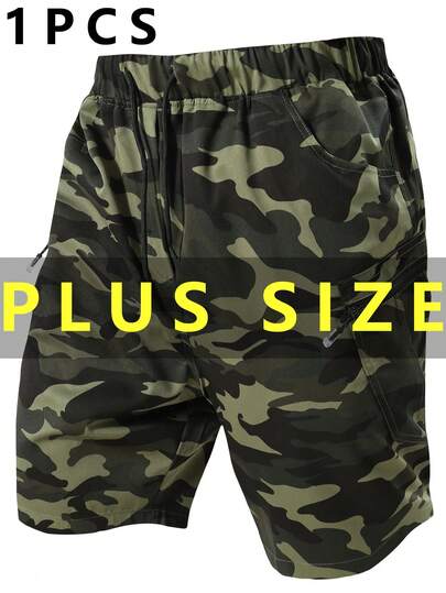 Plus Size Men's Summer Sports Shorts, Men's Plus Size Flap Pocket Side Drawstring Waist Cargo Shorts, Casual Wear, Gift For Husband/Boyfriend