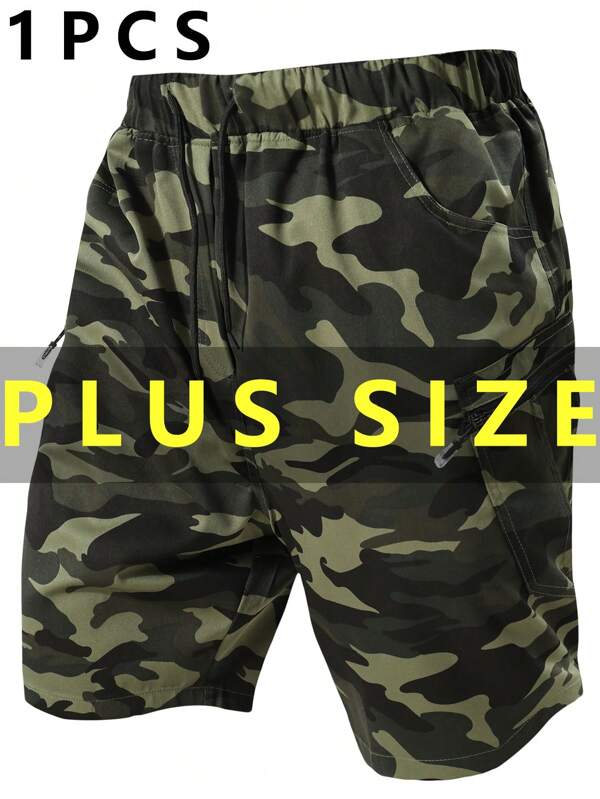 Plus Size Men's Summer Sports Shorts, Men's Plus Size Flap Pocket Side Drawstring Waist Cargo Shorts, Casual Wear, Gift For Husband/Boyfriend