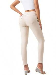 Women's Denim Jeggings Stretch Pull-On Jegging Casual Pants With Pocketshalloween - 米色 - 查看 1