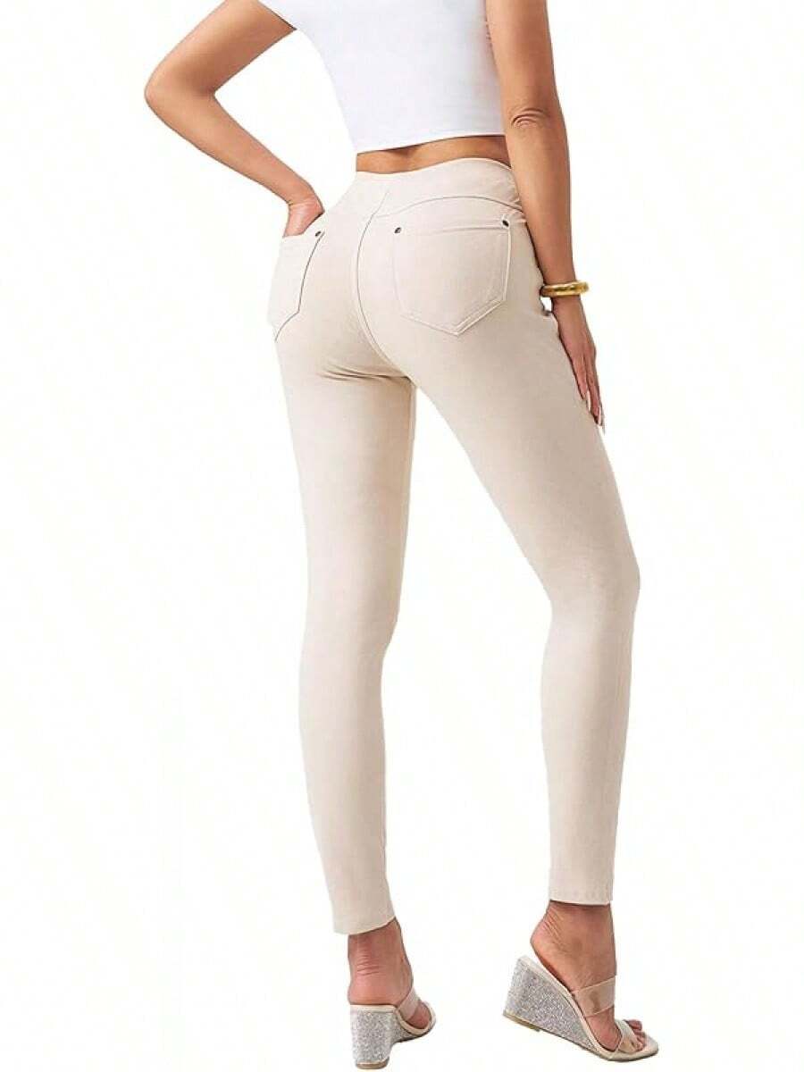 Women's Denim Jeggings Stretch Pull-On Jegging Casual Pants With Pocketshalloween - 米色 - 查看 1