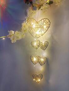 1pc Handmade Rattan Heart Shaped Wind Chimes, Decoration Light, Birthday Gift - White - View 12