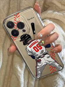 1pc Customizable Baseball Theme Transparent Phone Case, Compatible With IPhone 16 Pro Max/15/17/13/12 Mini/11/XS Max/6 7 8 Plus, Made Of TPU Material, Best Gift For Baseball Fans - White - View 4