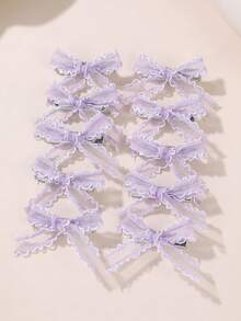 10个/套 女孩蕾丝网蝴蝶结发夹配饰 - 彩色 - 查看 9