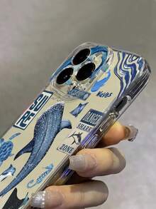 1 件蓝色水彩鲨鱼海洋生物设计柔软 TPU 保护手机壳，适用于 16、15、14、13、12、11、X、Pro Max、Plus、Mini、17 ProMax、17 Pro、17 Air、17 - 無色 - 查看 2