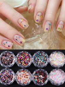 8Pcs Mini Heart Star Dot Cute Nail Art Sequins Macarons Color Mirror Effect Nail Glitter Nail Charm Y2K Summer Nails Chrome Nail Powder Nail Art Supplies Decoration Nail Charms Nail Gems