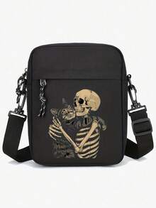 这款时尚黑色牛津布单肩包，配有可调节肩带，大容量休闲斜挎手机包，适合男士使用，饰有骷髅和玫瑰印花，是情人节、万圣节旅行者的理想礼物，也可作为帆布手提包、相机包、万圣节配饰、侧包或旅行包使用。 - 彩色 - 查看 23