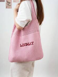 个性化刺绣名字包，女士钩针钱包，购物袋，夏季沙滩包，手提包，手工编织波西米亚风包，女士托特包，送她的礼物，周末旅行包，钩针手提包图样，多用途，大容量，百搭，多功能，色彩缤纷，可爱，迷人，简约，趣味，卡哇伊 - 彩色 - 查看 4