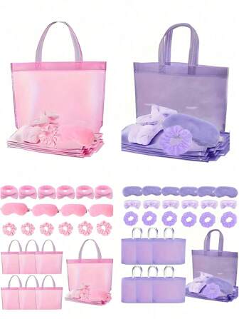 32/16/4件套女士睡衣/水疗派对用品、新娘送礼会礼品（含眼罩、头带和礼品袋）、睡眠用品、婚礼睡衣派对配饰、水疗生日派对礼品，适用于过夜派对/婚礼/水疗/生日派对礼品