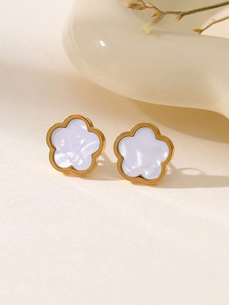 1 对优雅花卉时尚耳环，复古简约空心心花和三叶草耳环