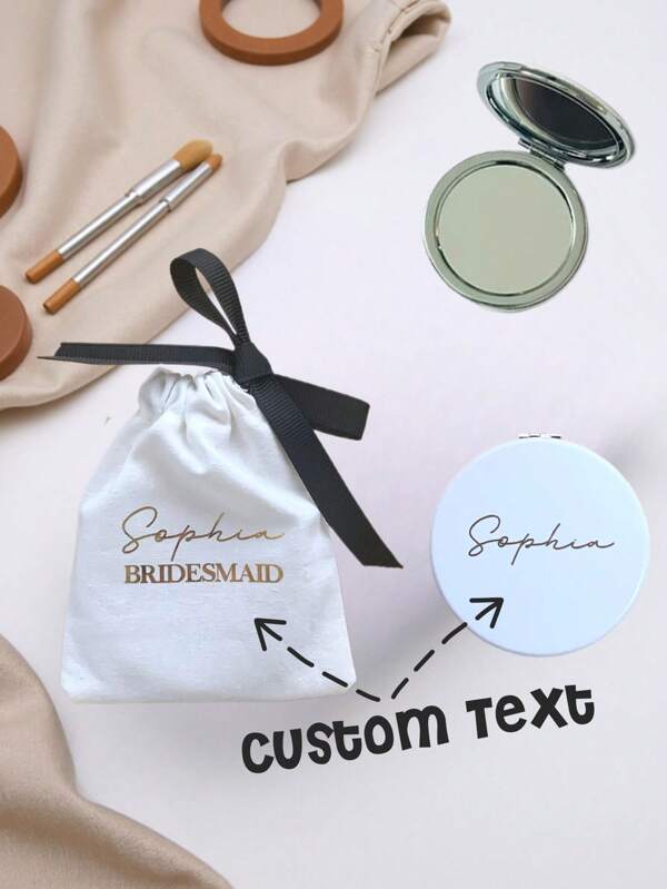1 Pc Personalised Mini Compact Mirror With Drawstring Pocket For Purses,Custom Bridesmaid Proposal Pocket Handheld Travel Portable Magnifying Makeup Mirror Suitable For Mother's Day,Valentine's Day,Christmas,Anniversaries,Birthday,Holiday,Gifts For Your Wife,Mother,Girlfriend Or Best Friend