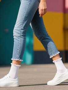 6 Pasang Kaos Kaki Pendek Berumbai Wanita, Kaos Kaki Olahraga Hitam Putih, Kaos Kaki Lari, Kaos Kaki Perjalanan, Kaos Kaki Gulung Lucu dengan Tepi Berumbai, Cocok untuk Pemakaian Sehari-hari di Musim Semi, Musim Panas, Musim Gugur & Musim Dingin, Hadiah - MultiWarna - View 8