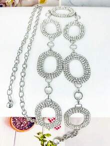 大码闪亮Y2K腰带 - 银色PU皮革嘻哈腰带，配水钻装饰扣，适合搭配女士裤装和连衣裙，秋季、万圣节及其他场合 - 白色 - 查看 3