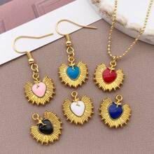 2 buc stil vintage din oțel inoxidabil emailat soare pandantiv inimă pandantiv placat cu aur de înaltă calitate pentru brățară DIY colier bijuterii confecționare accesorii artizanale 14x15mm