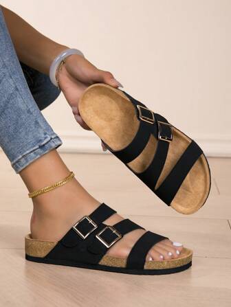New Women Flat Roman Sandals - Comfortable Casual Beach Shoes - Women Double Buckle Adjustable Slippers