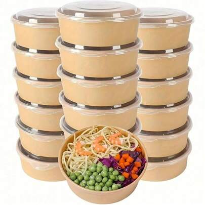 50 个/套一次性带盖纸碗，圣诞节和万圣节餐具 - 防漏防水食品容器，适用于沙拉、甜点、汤 - 非常适合餐饮、露营和厨房使用 [50 个碗 + 50 个盖子]