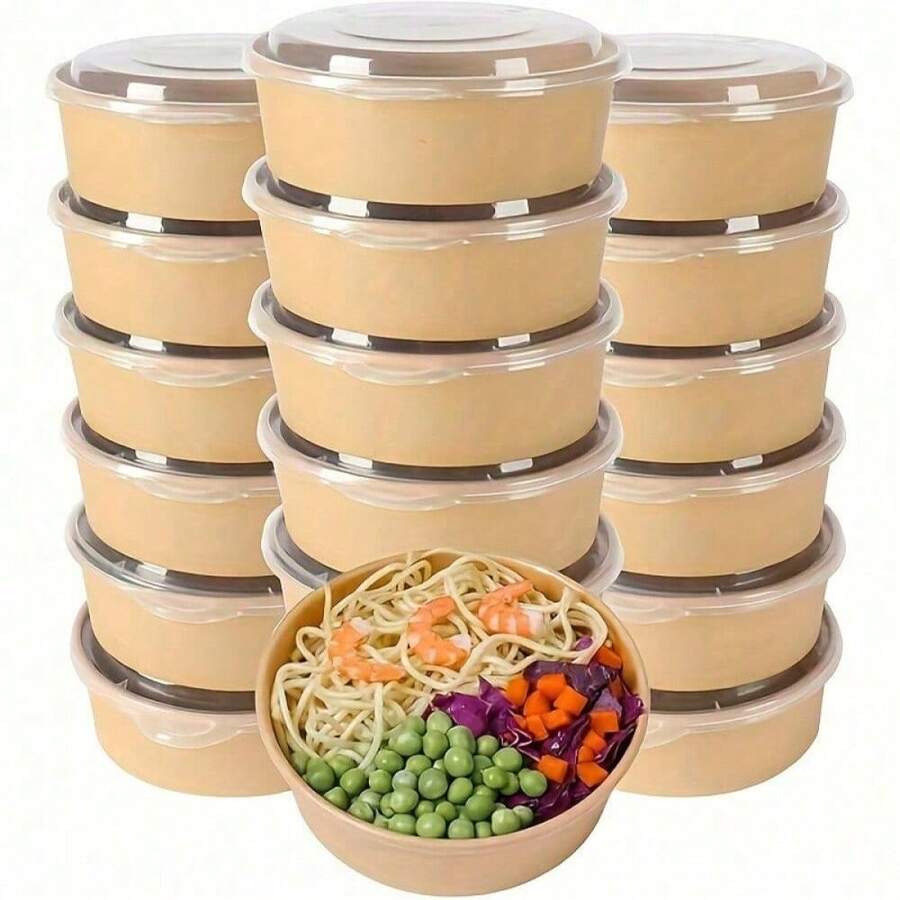 50pcs/Set Disposable Paper Bowls With Lids, Christmas & Halloween Tableware - Leak-Proof & Waterproof Food Containers, Suitable For Salad, Dessert, Soup - Perfect For Dining, Camping And Kitchen Use [50 Bowls + 50 Lids]