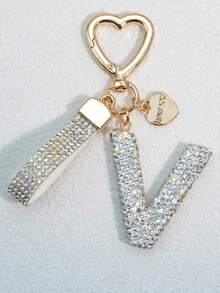 1pc Soft Pottery Pink Letter Rhinestones Keychain, Cute & Personalized Bag Charm, Car Key Chain, Heart Decor Gift For Mom, Friend, Valentine's Day School - White - View 8