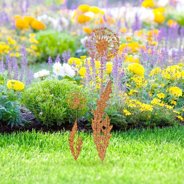 1 pièce Décoration de jardin en métal rustique Pissenlit - Charmants piquets de fleurs pour l'extérieur avec un design floral complexe, idéal pour la décoration de la pelouse et du jardin, excellent cadeau de Noël et décoration pour les fêtes