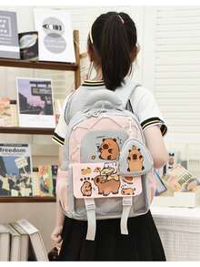 New School Backpack Lady Student Backpack Backpack School Backpack Teenager School Backpack Preschool Backpack Lady School Backpack Lady School Backpack Multifunctional Backpack Cute Men's And Women's Light School Bag Large Capacity Capybara Print Back-To-School Pink Backpack Cute Pink Princess Backpack For Girls Boys Surprise Gift Happy Gift School Bag - Multicolor - View 7
