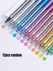 12pcs Metallic Pens - Gold, Silver And Copper, Suitable For Crafts, Signatures And Art Projects, Markers, Signature Pens, Paintbrushes, School Supplies, Back To School Stationery