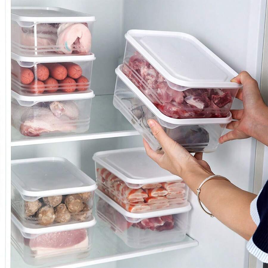 10pcs 40.58oz Stackable Refrigerator Storage Containers, Plastic Freezer Food Storage Boxes With Flip Lid, Reusable Multi-Functional Airtight Lunch Boxes, Suitable For Meat, Fruit, Vegetables, Microwave - Multicolor - View 1