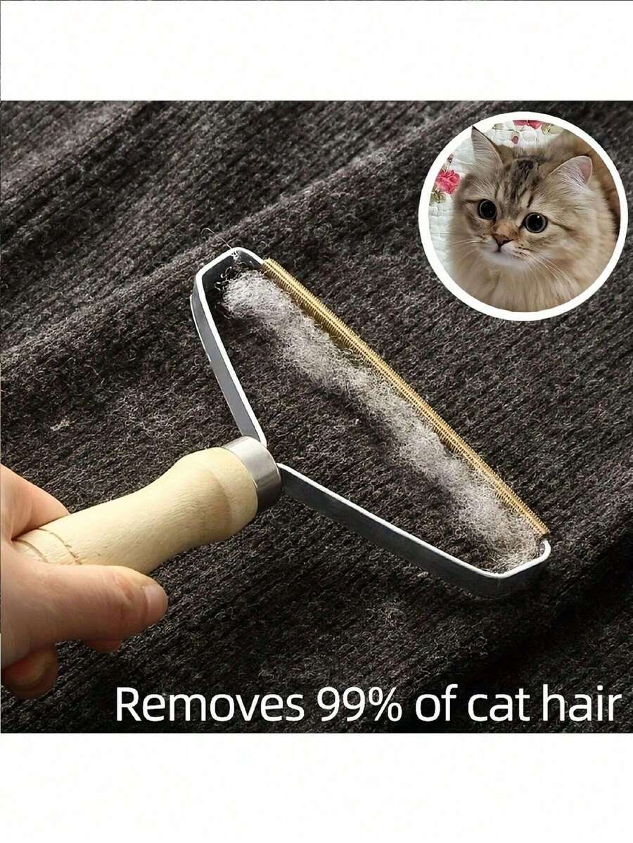 1 件装宠物木柄毛发刮刀、清洁毛发刮刀、脱毛刷、去除猫狗毛发、脱毛梳、宠物清洁刷、从家具、地毯、床上用品、衣服等去除狗猫毛发、自清洁狗猫毛发去除器