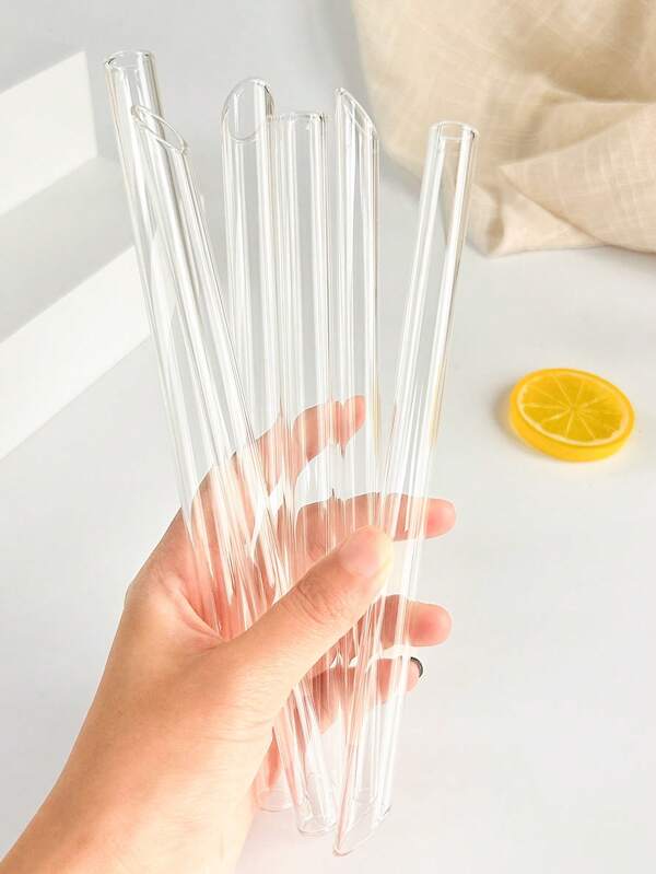 2/4Pcs Large/Small Slanted Glass Straws, Straight And Reusable Drinking Straw, For Cold Drinks, Milk Tea, Coffee, Juice, Smoothies, Kitchens, Restaurants, Cocktail Parties, Back - To - School, Gifts For Girlfriends/Boyfriends, Parents, Friends, Holiday Supplies, Halloween, Thanksgiving, Christmas