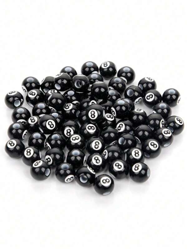 30pcs /50pcs Acrylic Big Hole Billiards Black 8 Word Ball Beads For Jewelry Making DIY Bracelet Accessories