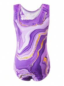 Girls' Gymnastics Tight Jumpsuit Set Girls' Sparkling Ballet Dance Costume Two-Piece Set Sparkling Rolling Shorts - Purple - View 4