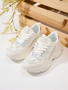 1 双春秋休闲透气系带轻便跑步鞋，适合青少年和校园的运动鞋 - 白色 - 查看 3