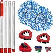 Complete Spin Mop Replacement Kit (Blue) – 2 Microfiber Mop Heads, 2 Scrub Brushes, 1 Base & 4-Section Extendable Handle | Compatible With O-Cedar EasyWring RinseClean 2-Tank System | Heavy-Duty Cleaning Refills For Floors, Tiles & Hard Surfaces | Quick-Release Easy Installation - Bộ 5 đầu lau nhà - Xem 9
