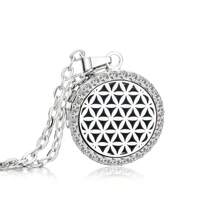 Collier pendentif d'aromathérapie en cristal Médaillon à fleurs de l'arbre de vie ouvert Collier de parfum Diffuseur d'huiles essentielles Bijoux Pendentifs strass Colliers d'arôme