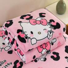 Sanrio [Hello Kitty Soft Blanket] Hello Kitty Sanrio 1pc Flannel Blanket - Soft & Comfortable, Contemporary Style, Multipurpose, Digital Print, Knitted Polyester, Ideal For Sofa & Travel