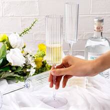 36 Pack Clear Plastic Champagne Flutes 6oz Ribbed Disposable Champagne Glasses Clear Vintage Mimosa Glasses With Long Stem Elegant Sparkling Wine Stemware For Weddings Parties - Clear - 查看 4