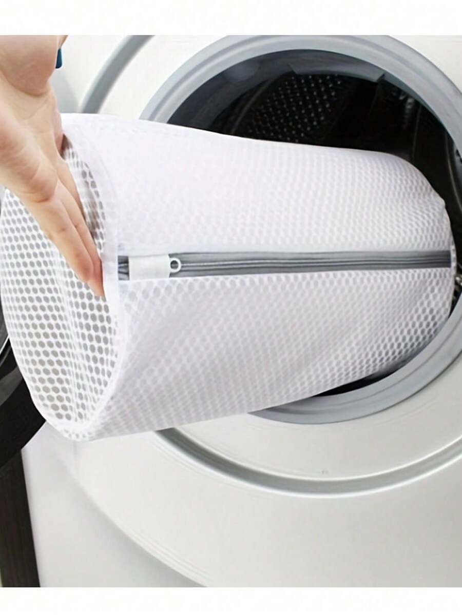 1 Piece Durable Honeycomb Mesh Bra, Underwear Laundry Bag With Zipper, Exquisite Underwear Care, Round Square Laundry Organizer, Laundry Bag, Suitable For Daily Home And Travel Use, Easy To Carry - White - View 1