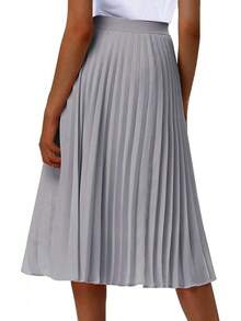 Women's High Waist Pleated Skirt A Line Swing Midi Skirt - 灰色的 - 查看 3