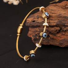 1pc 18K Gold-Plated Stainless Steel Vintage Devil's Eye Bracelet With Inlaid Cubic Zirconia Stone, Fashion Versatile Personalized Accessory, Suitable For Women Daily Party Wear, Gift For Girlfriend Or Best Friend