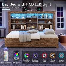 Twin Daybed With Bookcase Headboard – USB-C Charging, RGB Lights & 3 Drawers, No Box Spring Needed, Farmhouse Wood Frame For Teens & Dorms - Xem 3