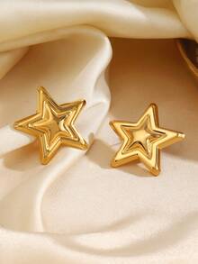 1 对不锈钢简约 18K 镀金五角星耳钉，适合女性日常佩戴 - 彩色 - 查看 5