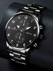 8 pièces/ensemble Montre à quartz mode affaires pour hommes, cadran rond minimaliste, bracelet en alliage de zinc, bague, collier pendentif - convient pour le port quotidien, anniversaire, fête, Ramadan, Nouvel An, Halloween, Pâques, Saint-Valentin, Aïd al-Fitr, accessoires de montre