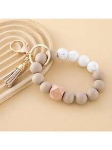 1pc Silicone Bead Bracelet, Keychain, Decorative Pendant, Elegant Silicone Beads, Chic Keychain, Lobster Clasp For Backpack And Car Keys - Ideal Gift For Women - Pumpkin Multi-color - View 9