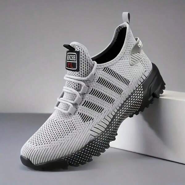 Plus Size Men's Casual Breathable Sports Running Shoes, Outdoor Fashion Solid Color Lightweight Training Sneakers