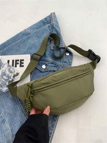 日本女士运动胸包，时尚韩版多功能休闲手机腰包，简约斜挎包 - 綠色 - 查看 5