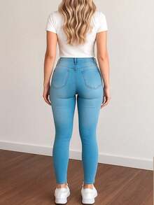 Premium Softened  Jeans With High Waist, Shapewear, Butt Lift And Lycra - Baby Blue - View 2