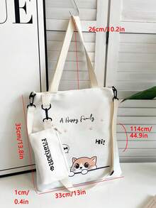 Canvas Tote Bag, Middle/Elementary School Students Schoolbag, Shoulder Messenger Bag, Versatile Large Capacity Backpack - White - View 7