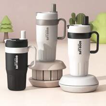 Leak-Proof 304 Stainless Steel Insulated Travel Mug, With Foldable Straw-Sipping Lid And Handle, For Hot/Cold Drinks Back To School